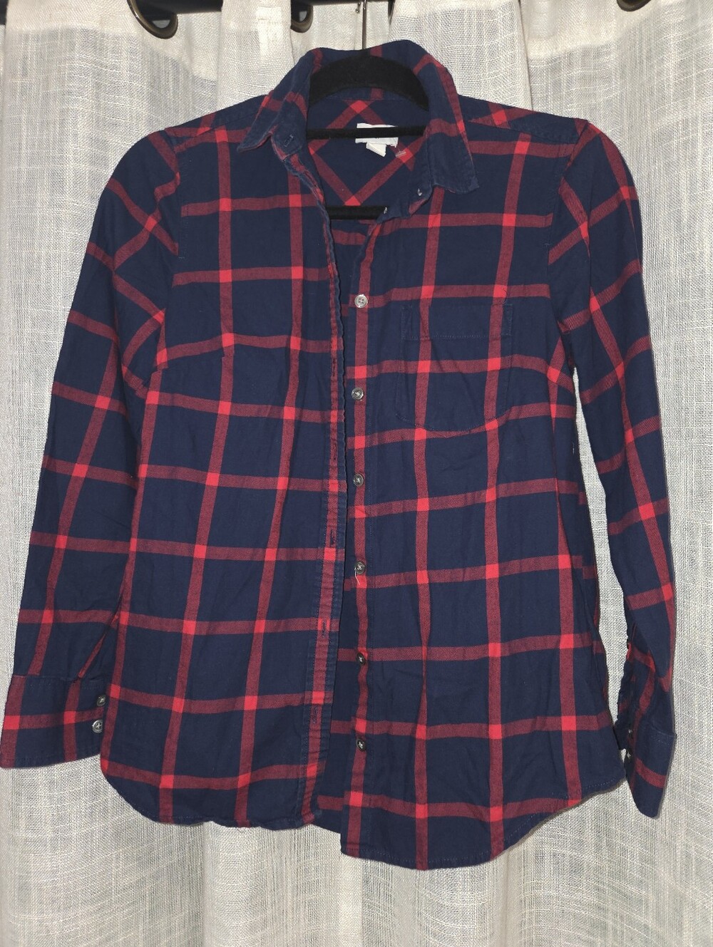 J. Crew Navy and Red Plaid Long-Sleeve Button-Down Shirt